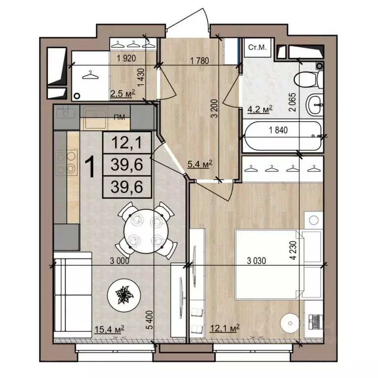 1-к кв. Рязанская область, Рязань ул. Новоселов, 33Б (39.6 м) - Фото 1