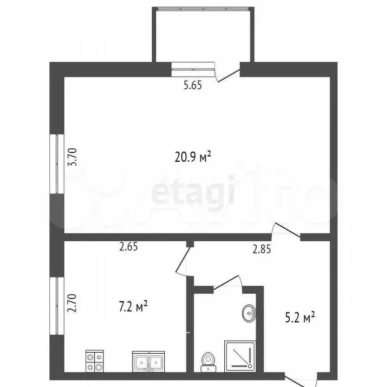 1-к. квартира, 36 м, 3/3 эт. - Фото 0