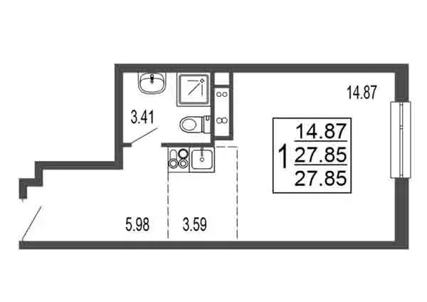 Квартира-студия: Лыткарино, 6-й микрорайон, 15Г (27.85 м) - Фото 0