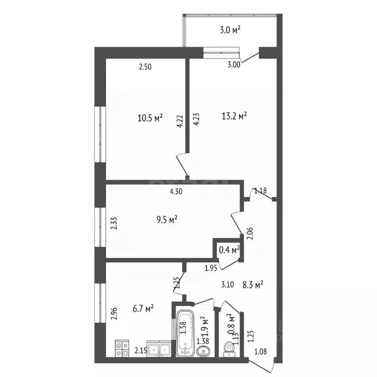 3-к кв. Калининградская область, Светлый Заводская ул., 8 (51.3 м) - Фото 2