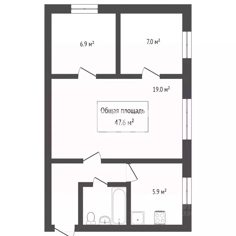 2-к кв. Томская область, Томск ул. Гоголя, 19 (47.4 м) - Фото 2
