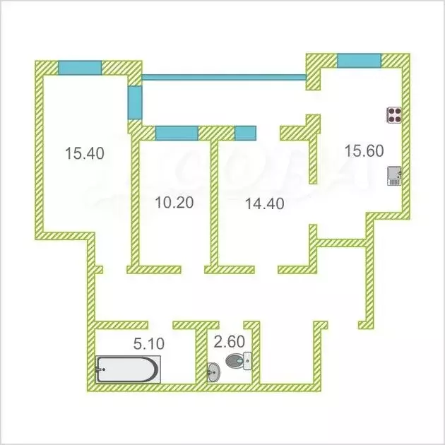 3-комнатная квартира: Тюмень, улица Монтажников, 61 (75 м) - Фото 2