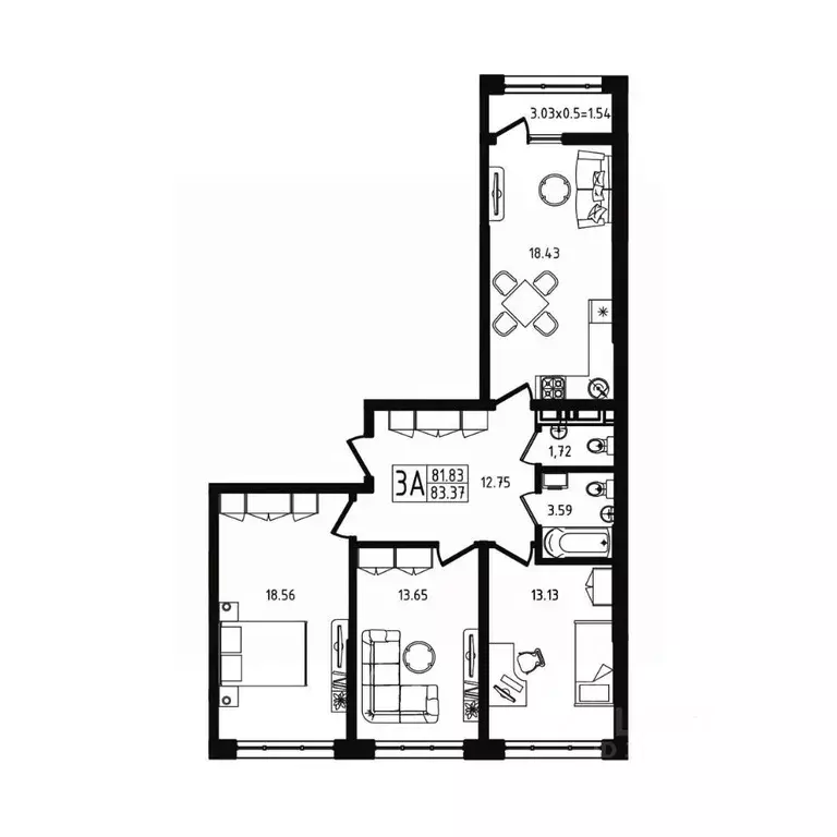 3-к кв. Адыгея, Майкоп ул. К.А. Васильева, 1к4 (83.37 м) - Фото 2