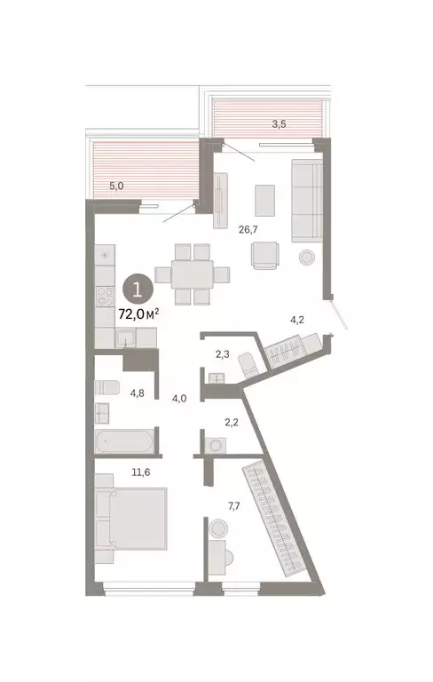 1-комнатная квартира: Екатеринбург, Мраморская улица, 15 (74.09 м) - Фото 2