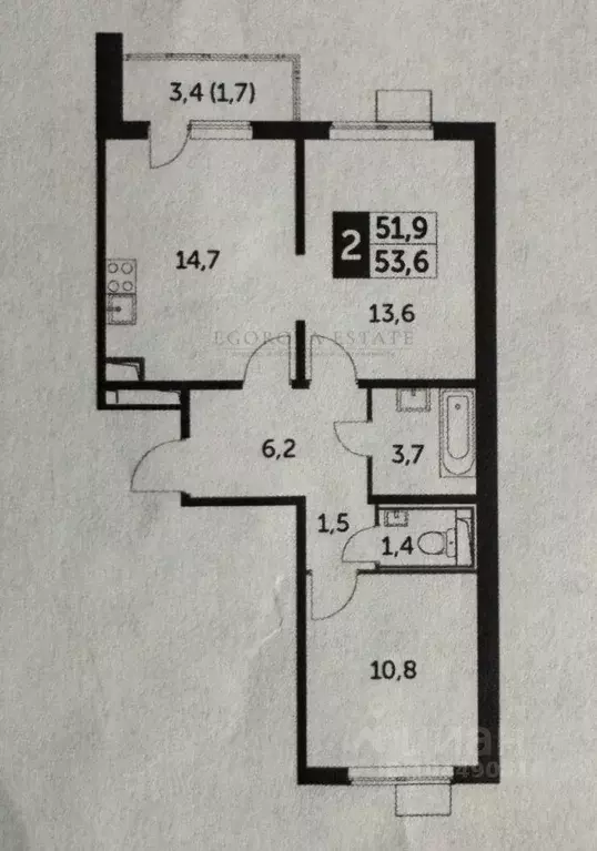 2-к кв. Московская область, Ленинский городской округ, Горки Ленинские ... - Фото 2