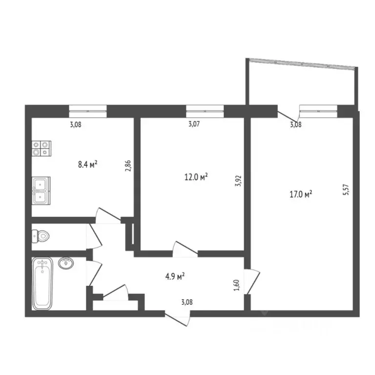 2-к кв. Тюменская область, Тюмень Ставропольская ул., 13 (50.1 м) - Фото 2