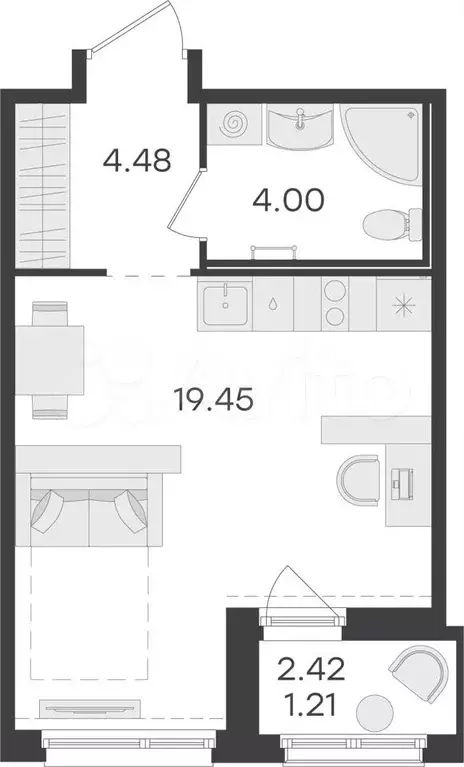 Квартира-студия, 29,1 м, 2/15 эт. - Фото 0