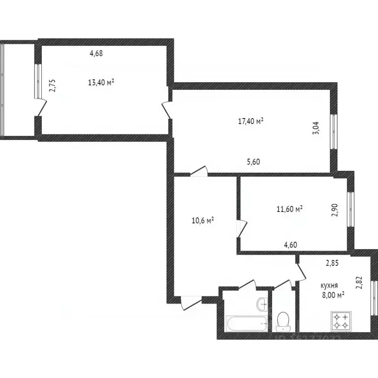 3-к кв. Ямало-Ненецкий АО, Новый Уренгой Советский мкр, 4/5 (65.3 м) - Фото 2