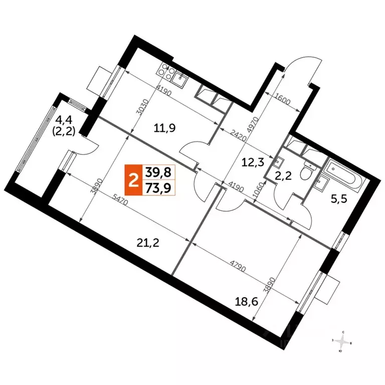 2-к кв. Московская область, Ленинский городской округ, пос. Развилка ... - Фото 1