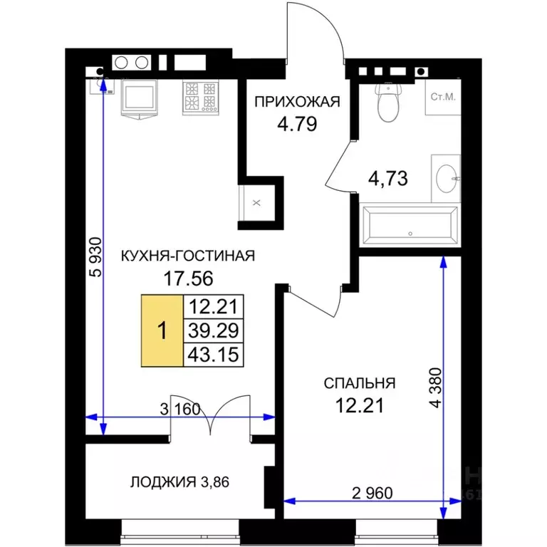 1-к кв. Калининградская область, Гурьевск Включи жилой комплекс (43.15 ... - Фото 0