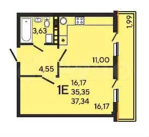 1-к. квартира, 35,8 м, 6/8 эт. - Фото 1