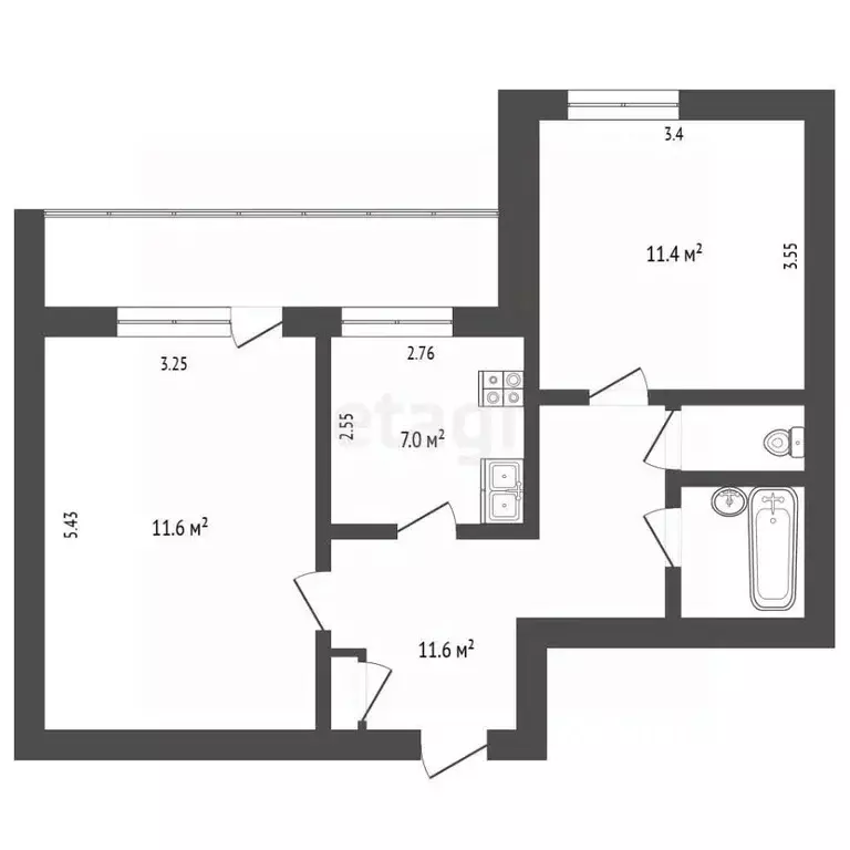 2-к кв. Татарстан, Елабуга Интернациональная ул., 5 (51.8 м) - Фото 2