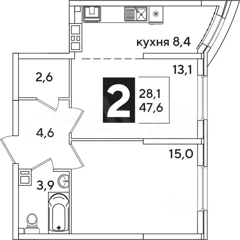 2-к. квартира, 48 м, 2/16 эт. - Фото 0