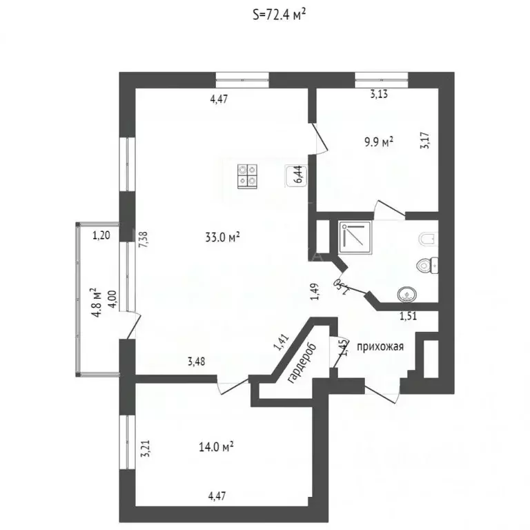 3-к кв. Тюменская область, Тюмень ул. Орджоникидзе, 51 (72.4 м) - Фото 1