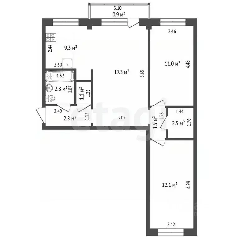 3-к кв. Забайкальский край, Чита ул. Назара Широких, 1 (60.4 м) - Фото 2