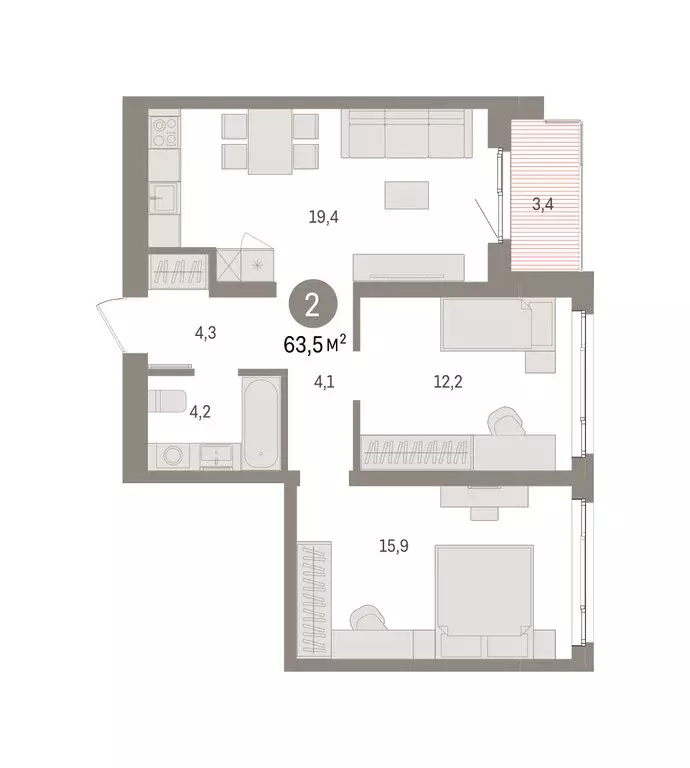 2-комнатная квартира: Екатеринбург, жилой район Юго-Западный, жилой ... - Фото 2