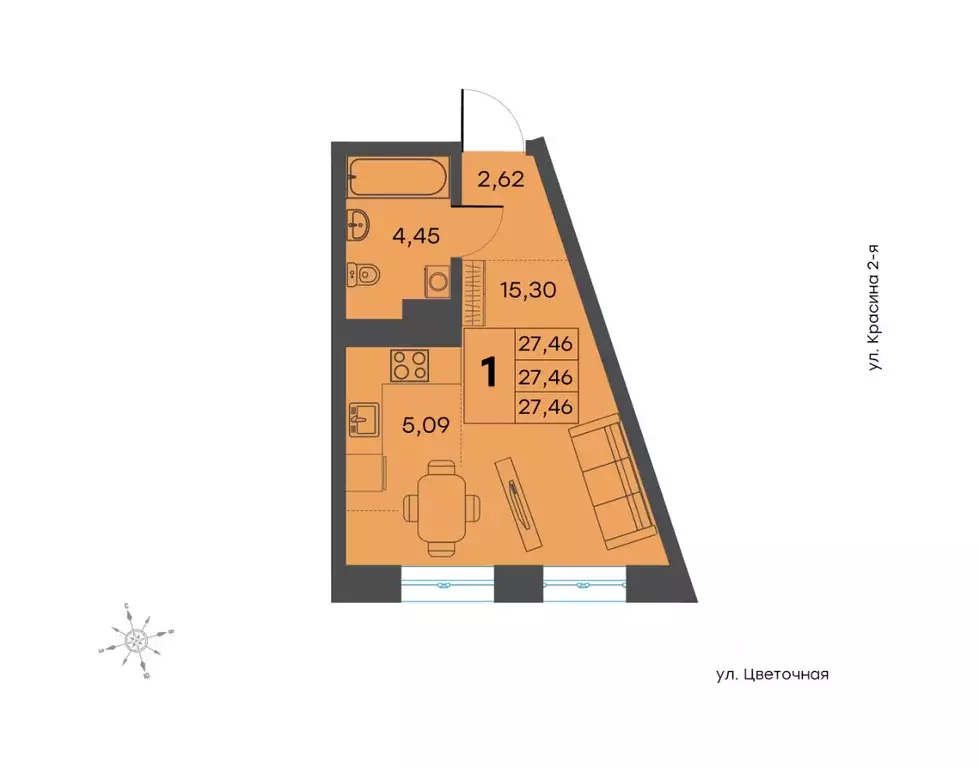 Студия Тверская область, Тверь ул. 2-я Красина, 64 (27.46 м) - Фото 0