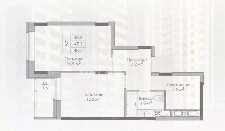 2-к кв. Липецкая область, Липецк Московская ул., 155 (48.7 м) - Фото 1
