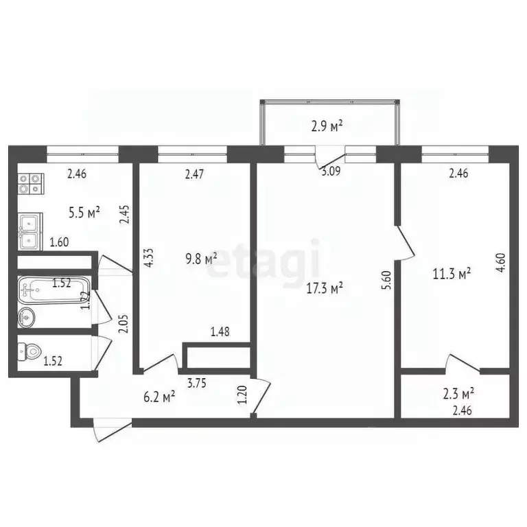 3-к кв. Самарская область, Самара ул. Волгина, 93 (56.2 м) - Фото 0