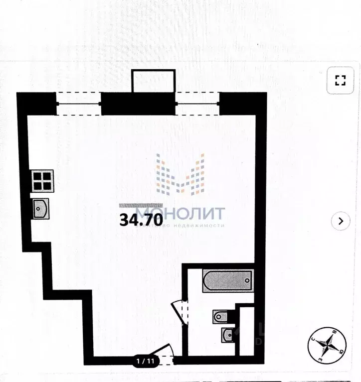 1-к кв. Москва Волоколамское ш., 71/22к1 (34.7 м) - Фото 2
