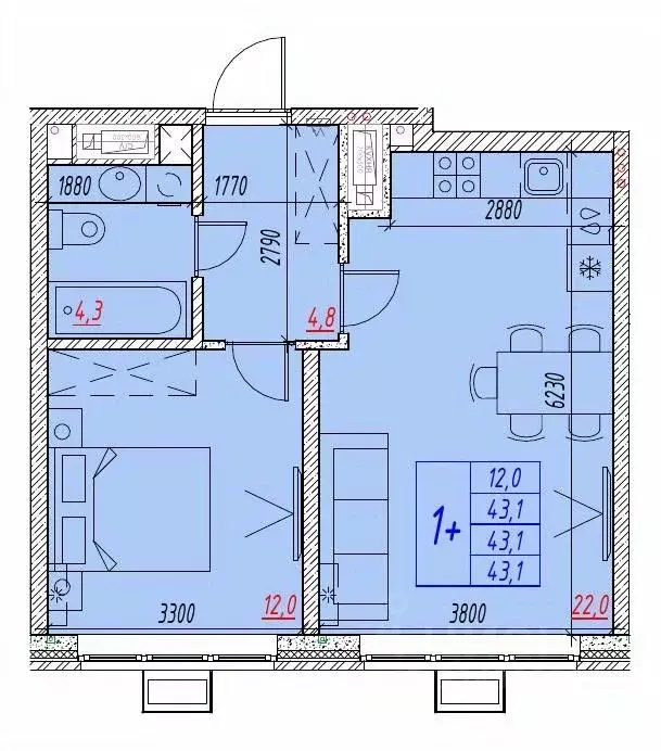 2-к кв. Астраханская область, Астрахань ул. Бэра, 29 (43.1 м) - Фото 1