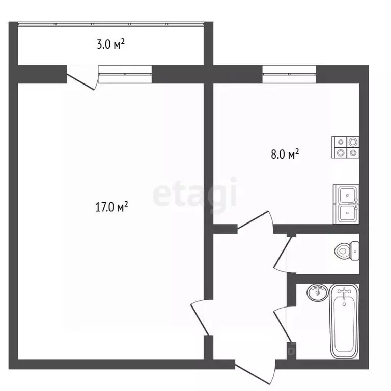 1-к кв. Челябинская область, Челябинск ул. Кузнецова, 15 (33.3 м) - Фото 2