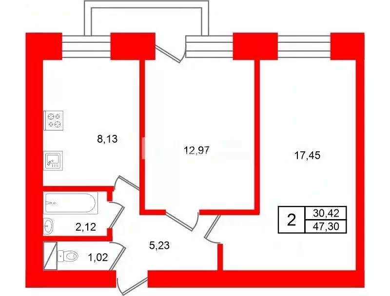 2-к кв. Санкт-Петербург ул. Зины Портновой, 11 (47.3 м) - Фото 1