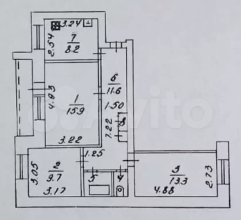 3-к. квартира, 63,4 м, 7/9 эт. - Фото 0