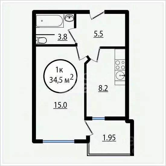 1-к кв. Краснодарский край, Краснодар ул. Клюева, 53 (40.3 м) - Фото 1