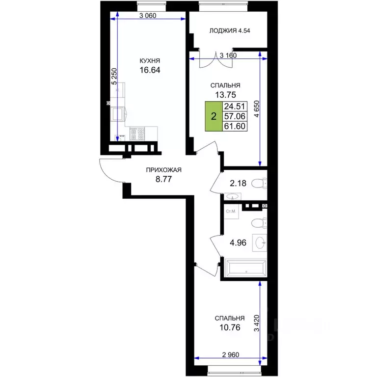 2-к кв. Калининградская область, Гурьевск Включи жилой комплекс (61.6 ... - Фото 1