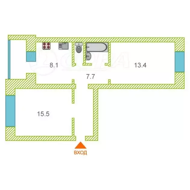 2-комнатная квартира: Курган, улица Дружбы, 6 (48.9 м) - Фото 1