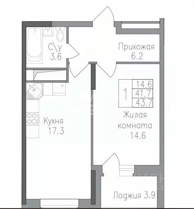 1-к кв. Липецкая область, Липецк ул. Тельмана, 120 (43.7 м) - Фото 1