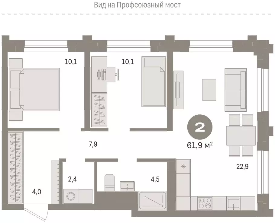 3-комнатная квартира: Тюмень, Причальная улица, 9 (61.6 м) - Фото 1