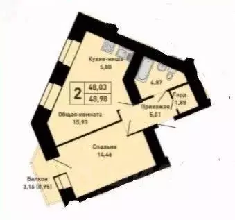 2-к кв. Алтайский край, Барнаул ул. Энтузиастов, 59 (48.1 м) - Фото 2