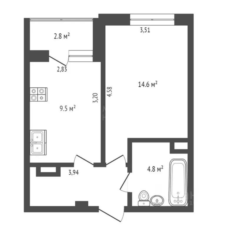 1-к кв. Тюменская область, Тюмень проезд Тихий, 4 (34.0 м) - Фото 1