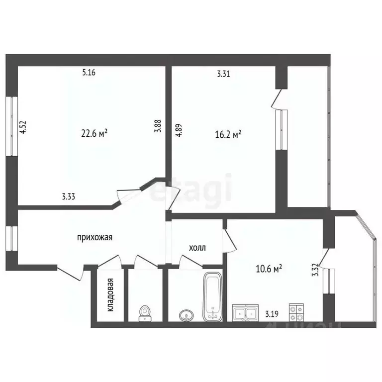 2-к кв. Белгородская область, Белгород ул. Буденного, 10а (69.9 м) - Фото 2