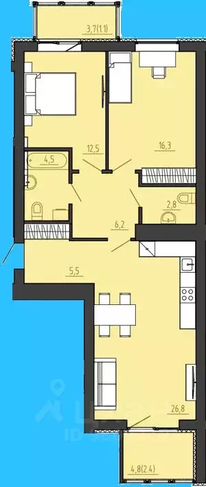 2-к кв. Калининградская область, Калининград ул. Генерала Толстикова ... - Фото 1