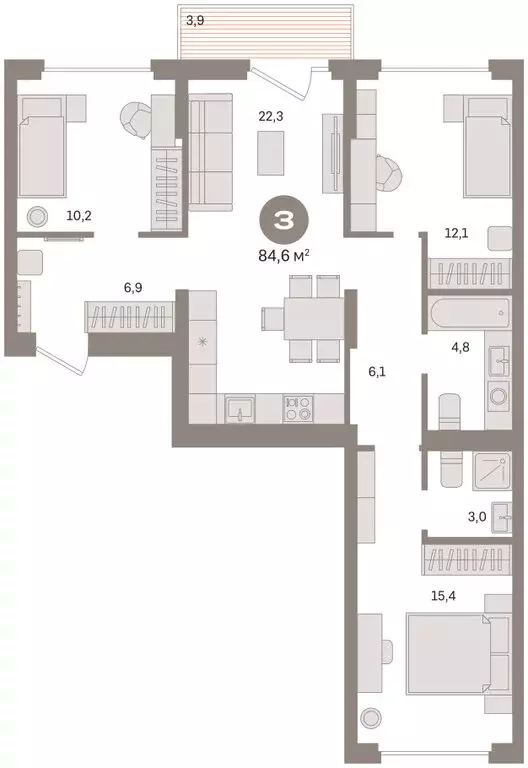 3-комнатная квартира: Омск, Кировский округ (84.62 м) - Фото 2
