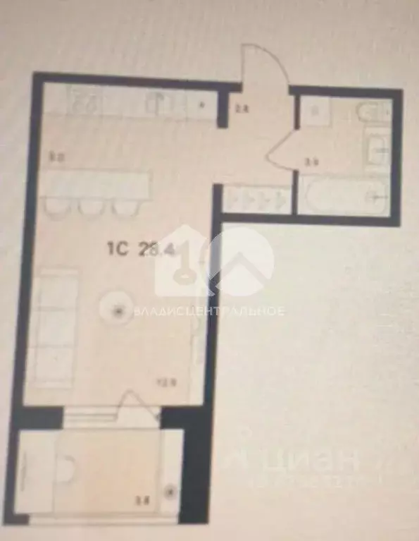 Студия Новосибирская область, Обь Геодезическая ул., 6Вк2 (30.0 м) - Фото 1