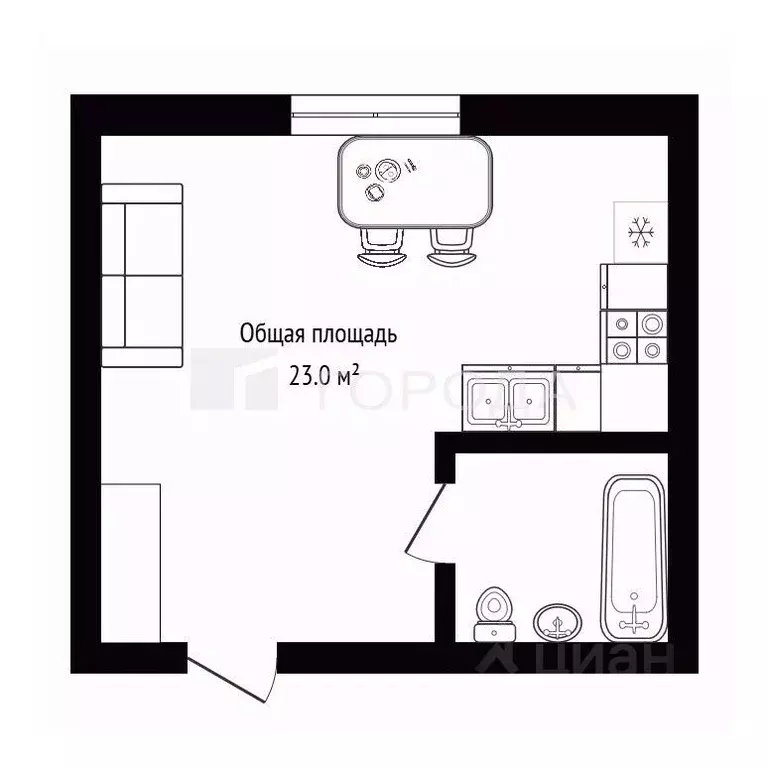 Студия Новосибирская область, Новосибирск Трудовая ул., 14 (23.0 м) - Фото 2