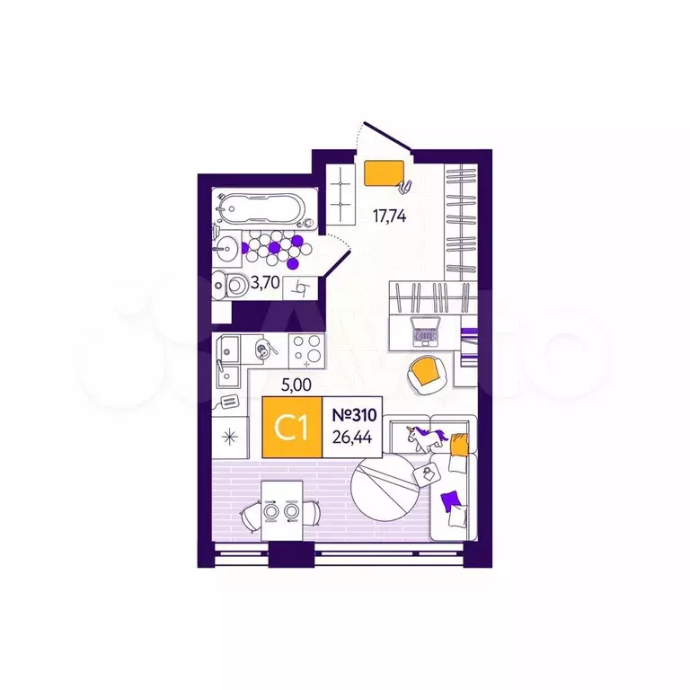 Квартира-студия, 26,4 м, 10/12 эт. - Фото 0