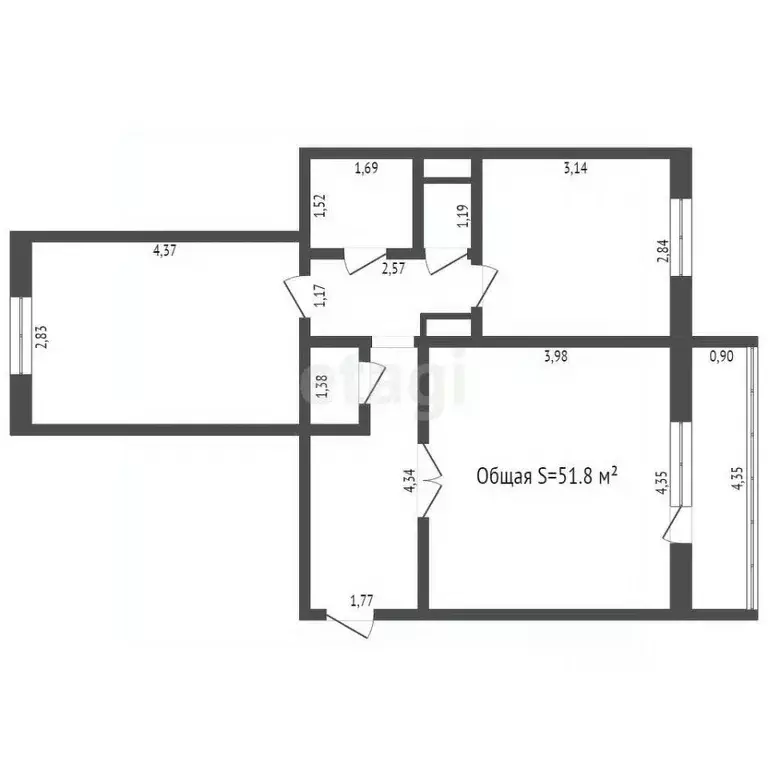 2-к кв. Кемеровская область, Прокопьевск ул. Гайдара, 50 (51.8 м) - Фото 2