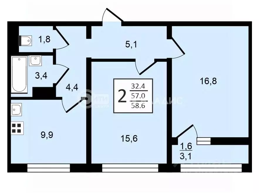 2-к кв. Воронежская область, Воронеж ул. Шишкова, 140Б/6 (59.0 м) - Фото 0