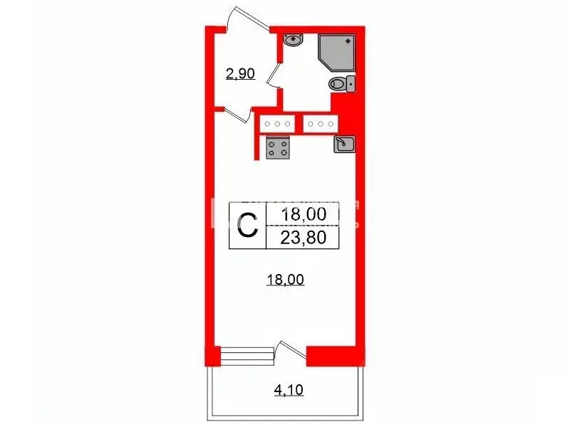 Студия Санкт-Петербург Кондратьевский просп., 64к9 (23.8 м) - Фото 1