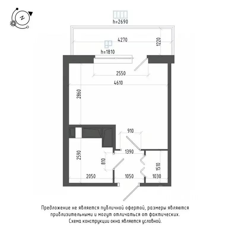 Студия Санкт-Петербург Черниговская ул., 17 (26.0 м) - Фото 1