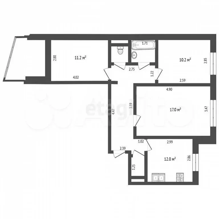 3-к. квартира, 62,7 м, 7/7 эт. - Фото 0