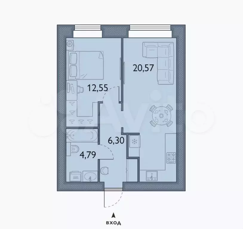 1-к. квартира, 44,2 м, 7/15 эт. - Фото 1