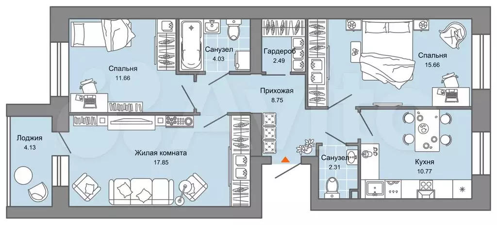 3-к. квартира, 76 м, 3/4 эт. - Фото 0