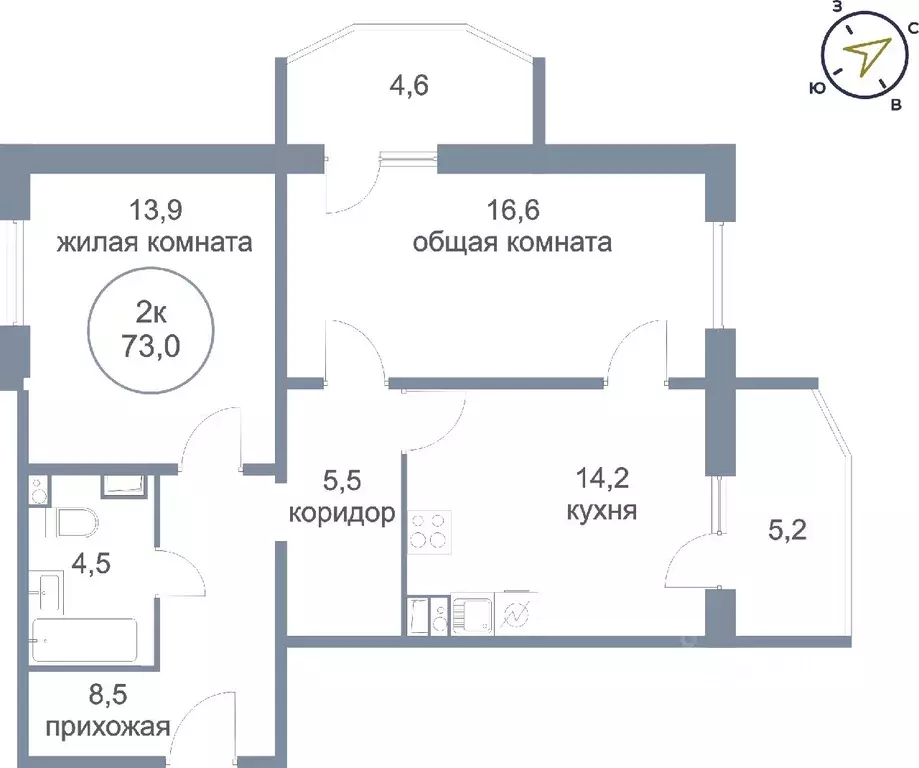 2-к кв. Ханты-Мансийский АО, Сургут Георгиевский жилой комплекс (73.0 ... - Фото 0