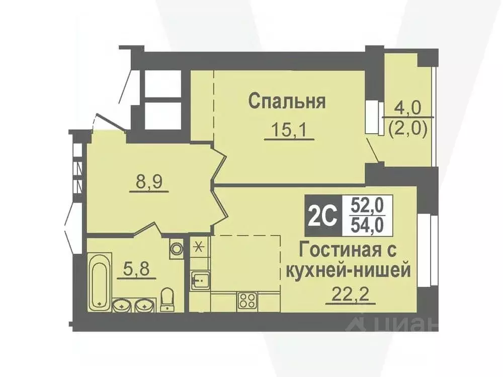 2-к кв. Новосибирская область, Кольцово рп ул. Благовещенская, 2 (54.0 ... - Фото 0